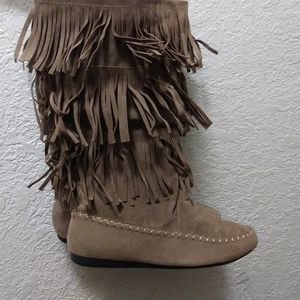 Tan fringe boots